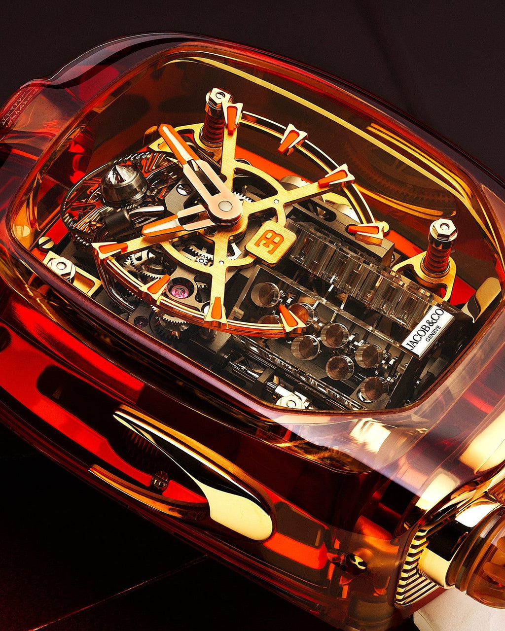 Limited Edition Jacob & Co. Bugatti Chiron Tourbillon Orange Sapphire Crystal watch (C05)