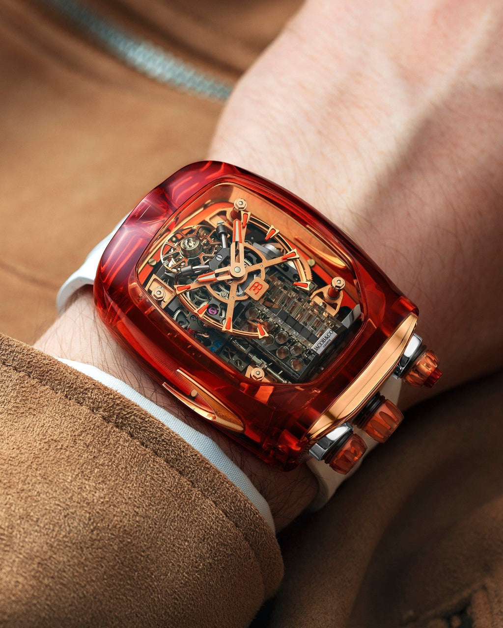 Limited Edition Jacob & Co. Bugatti Chiron Tourbillon Orange Sapphire Crystal watch (C05)