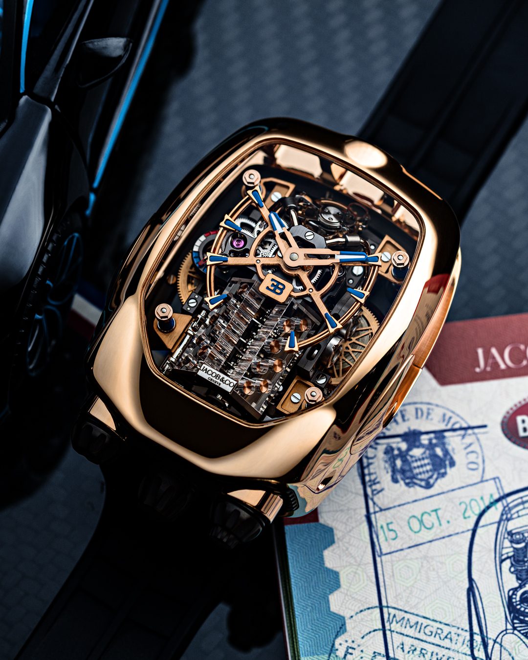 Limited Edition Jacob & Co. Bugatti Chiron Tourbillon timepiece in a rose gold case Watch (C05)