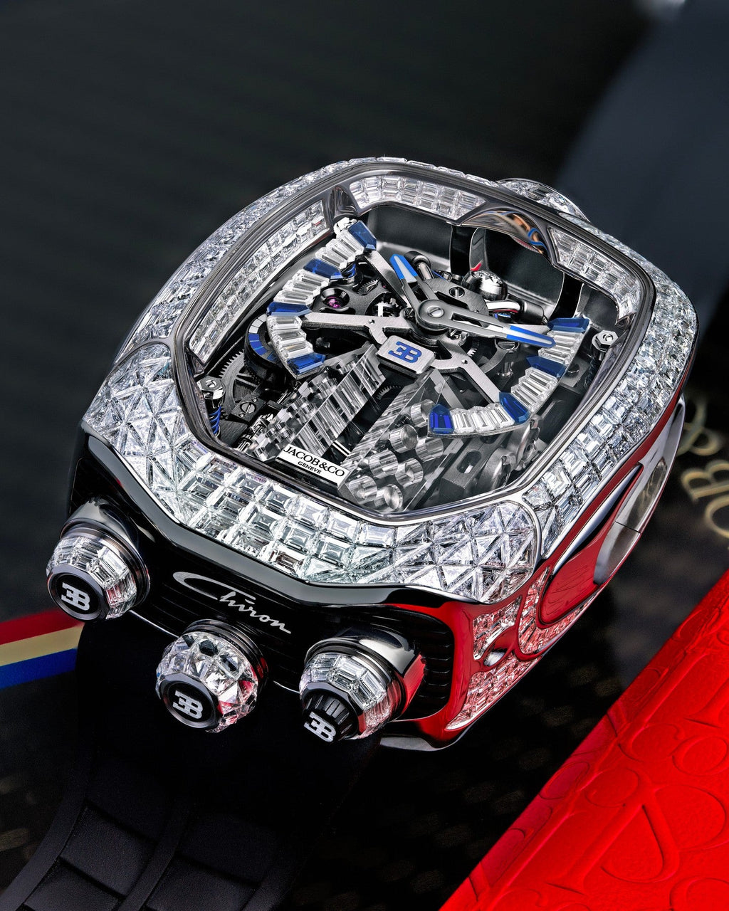Limited Edition Jacob & Co. Bugatti Chiron Tourbillon Baguette watch (C05)