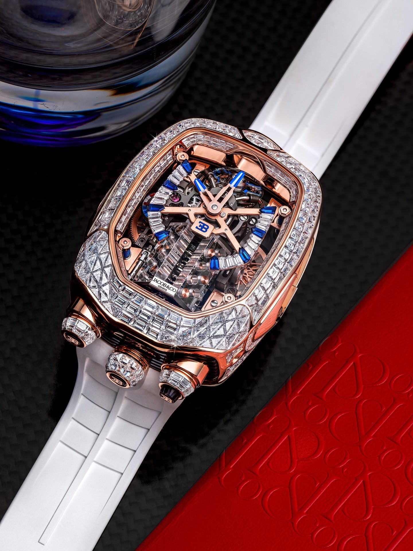 Limited Edition Jacob & Co. Bugatti Chiron Tourbillon Baguette watch (C05)