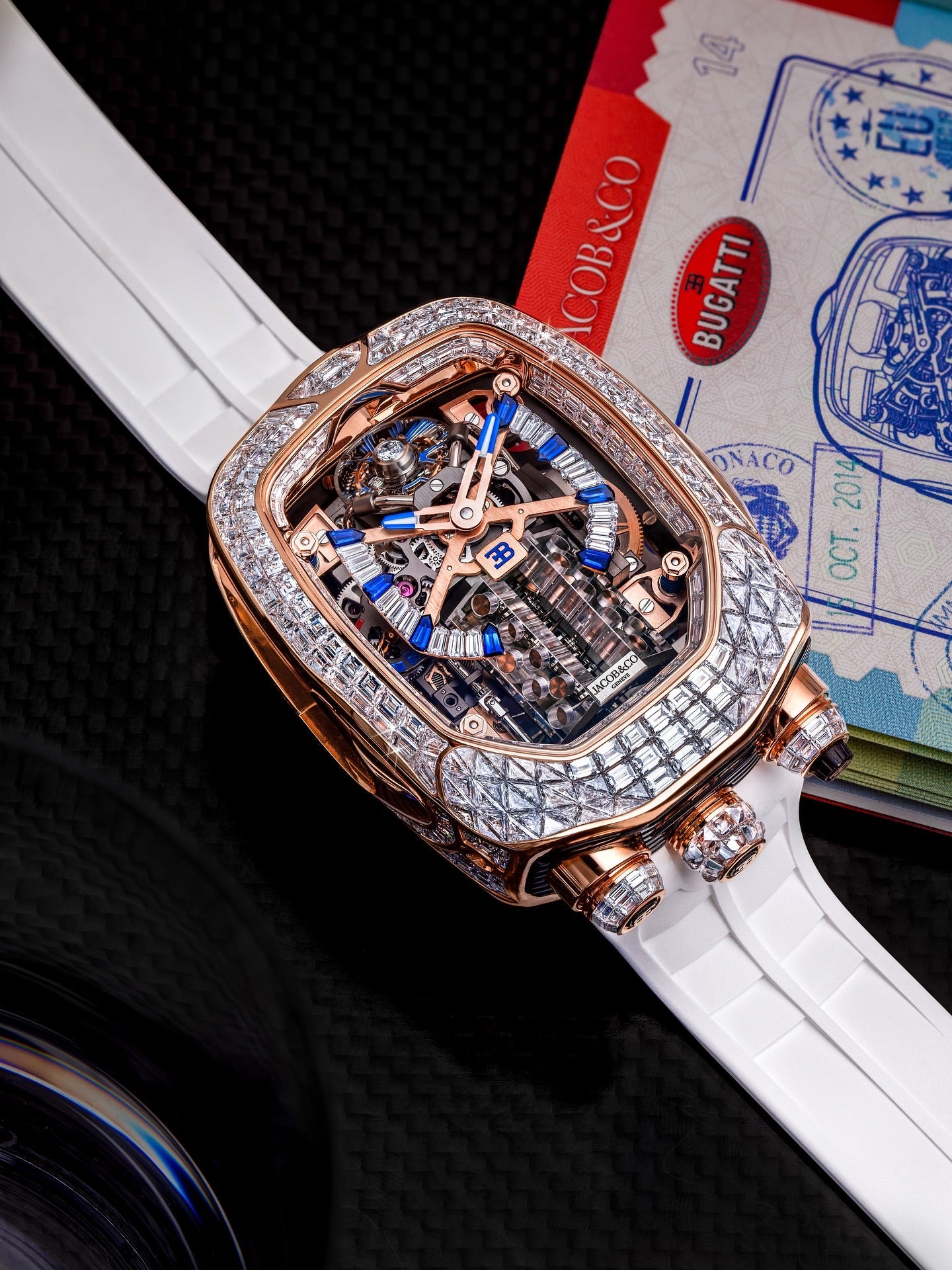 Limited Edition Jacob & Co. Bugatti Chiron Tourbillon Baguette watch (C05)