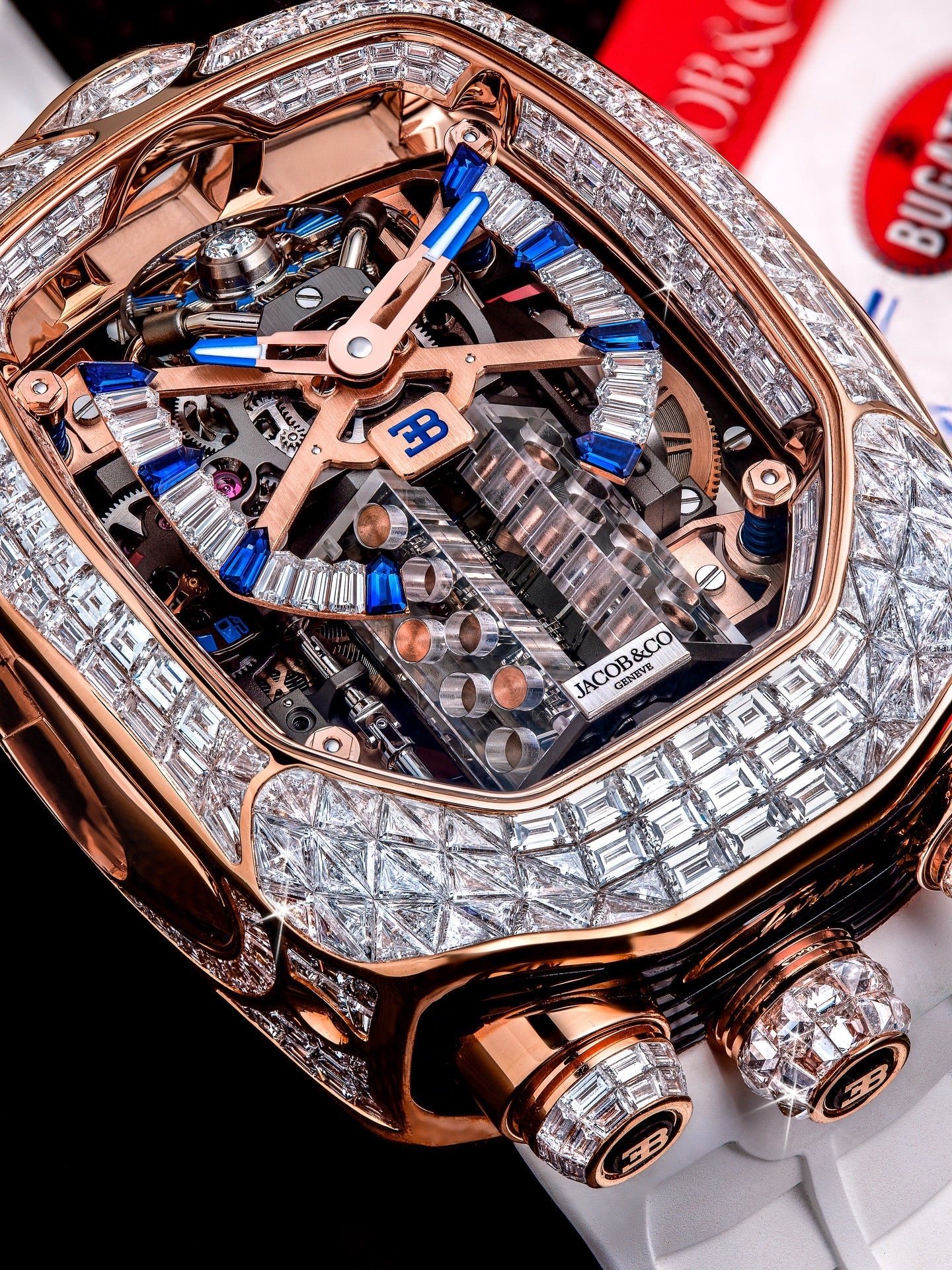 Limited Edition Jacob & Co. Bugatti Chiron Tourbillon Baguette watch (C05)