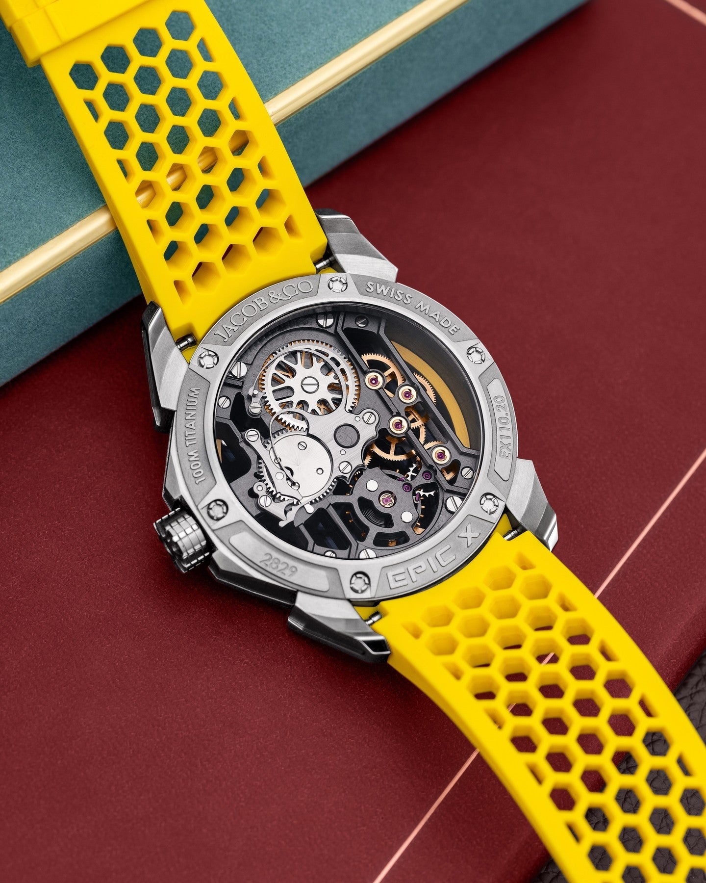 Limited Edition Jacob & Co. Epic X Skeleton watch with an orange rubber strap. (C05)