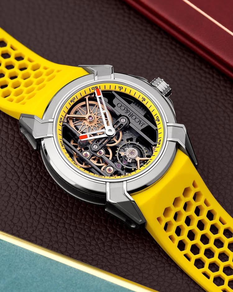 Limited Edition Jacob & Co. Epic X Skeleton watch with an orange rubber strap. (C05)
