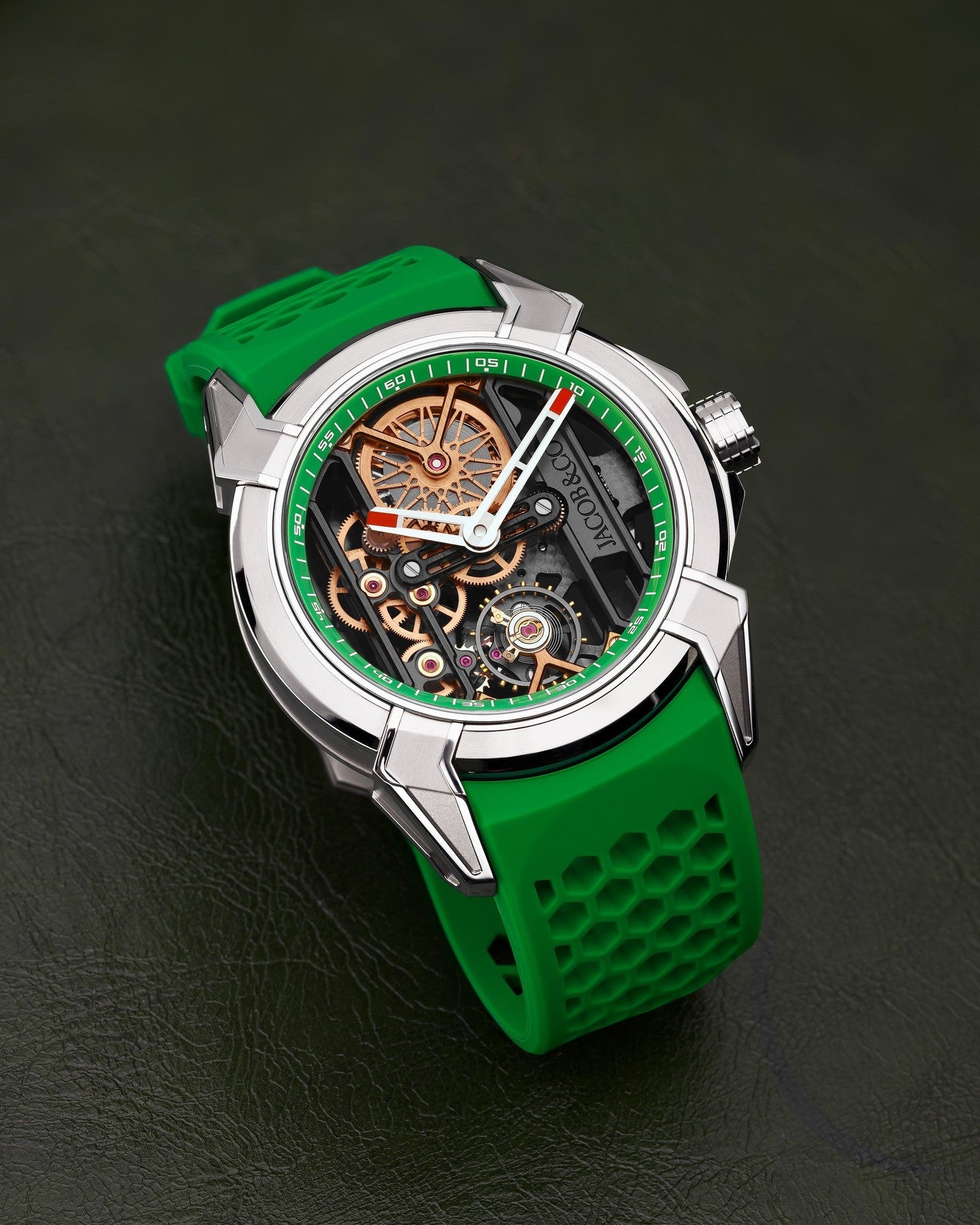 Limited Edition Jacob & Co. Epic X Skeleton watch with an orange rubber strap. (C05)