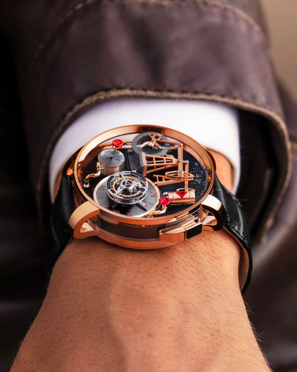 Limited Edition Jacob & Co. Oil Pump Tourbillon Automaton wristwatch in rose gold Watch (C05)