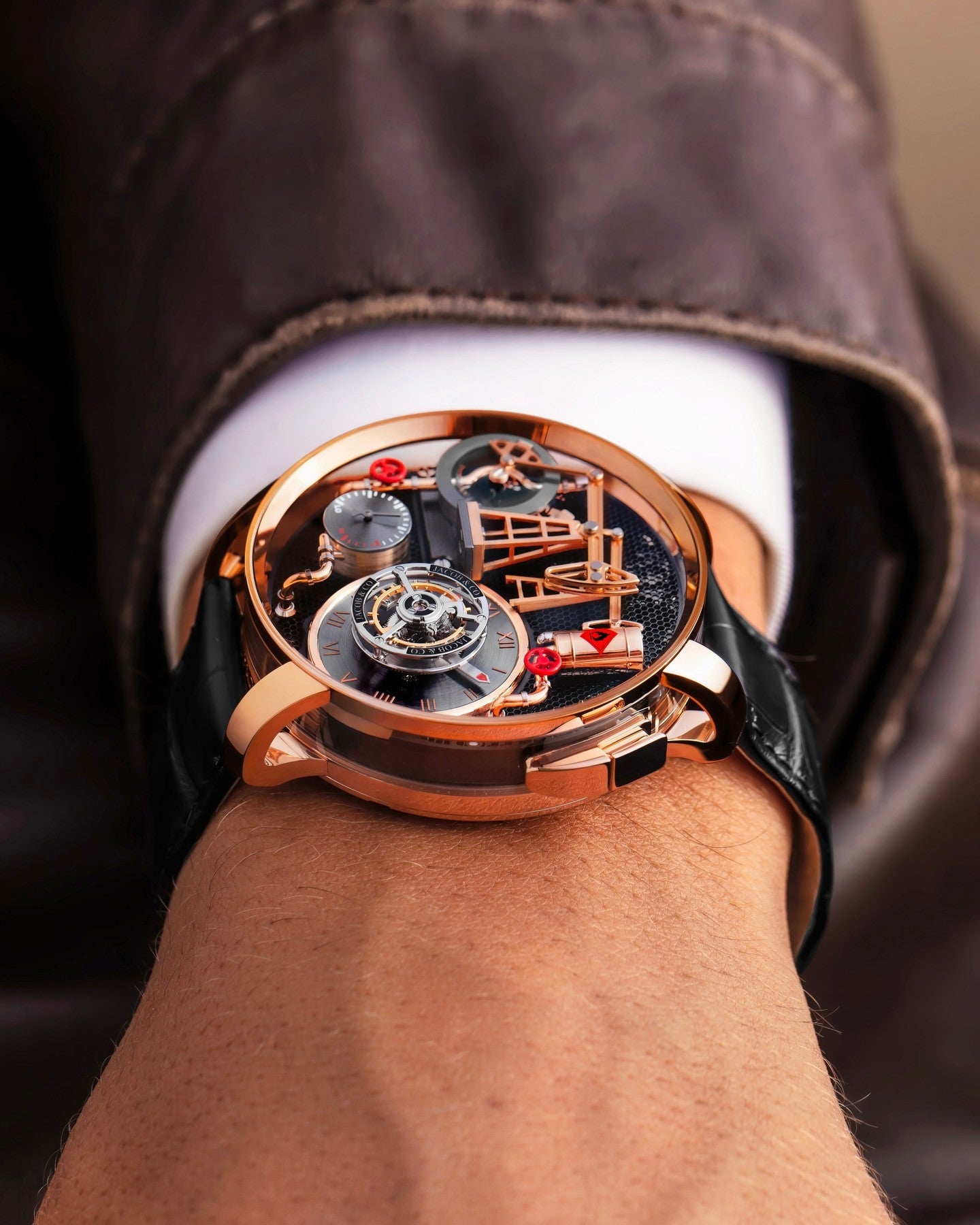Limited Edition Jacob & Co. Oil Pump Tourbillon Automaton wristwatch in rose gold Watch (C05)