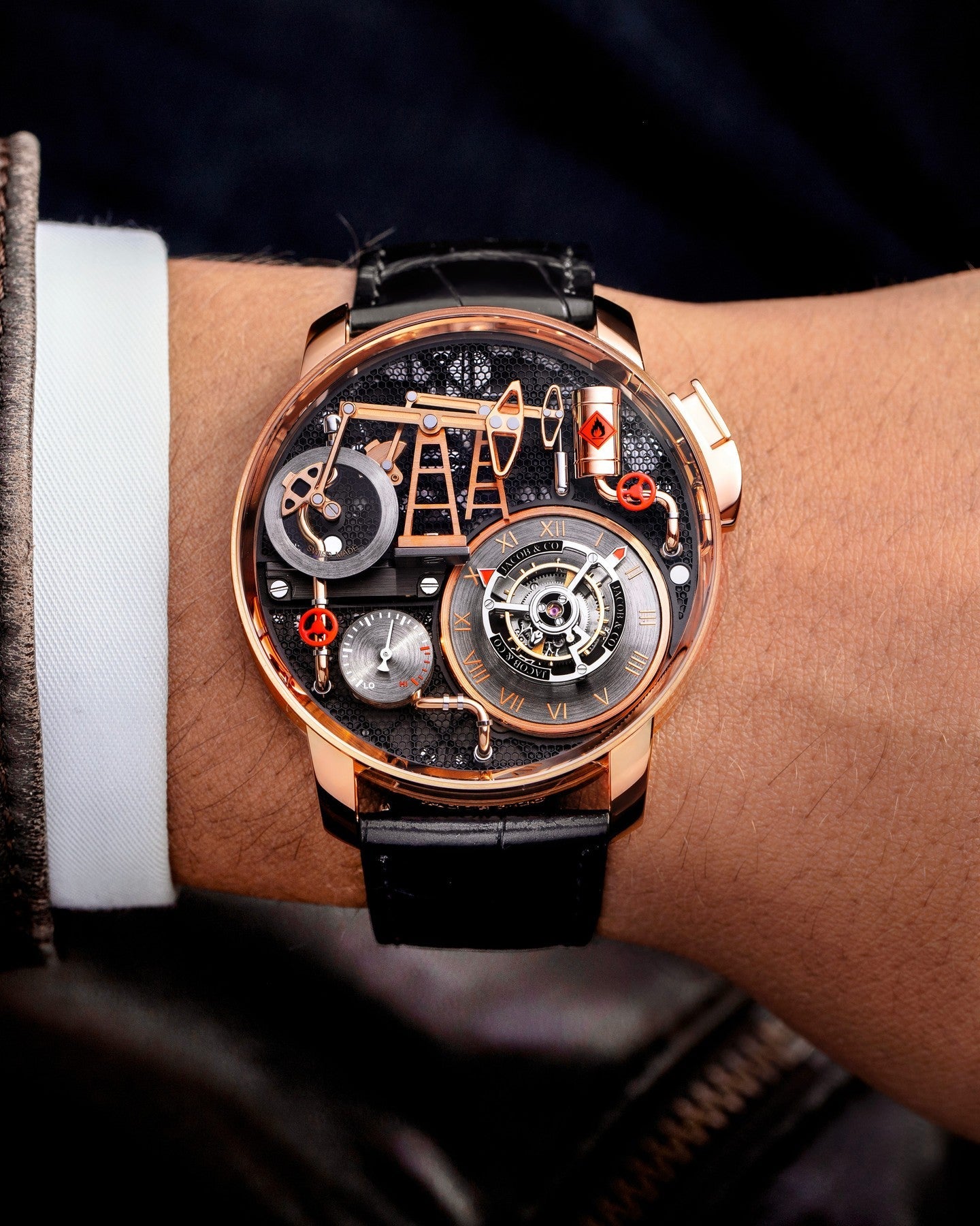 Limited Edition Jacob & Co. Oil Pump Tourbillon Automaton wristwatch in rose gold Watch (C05)
