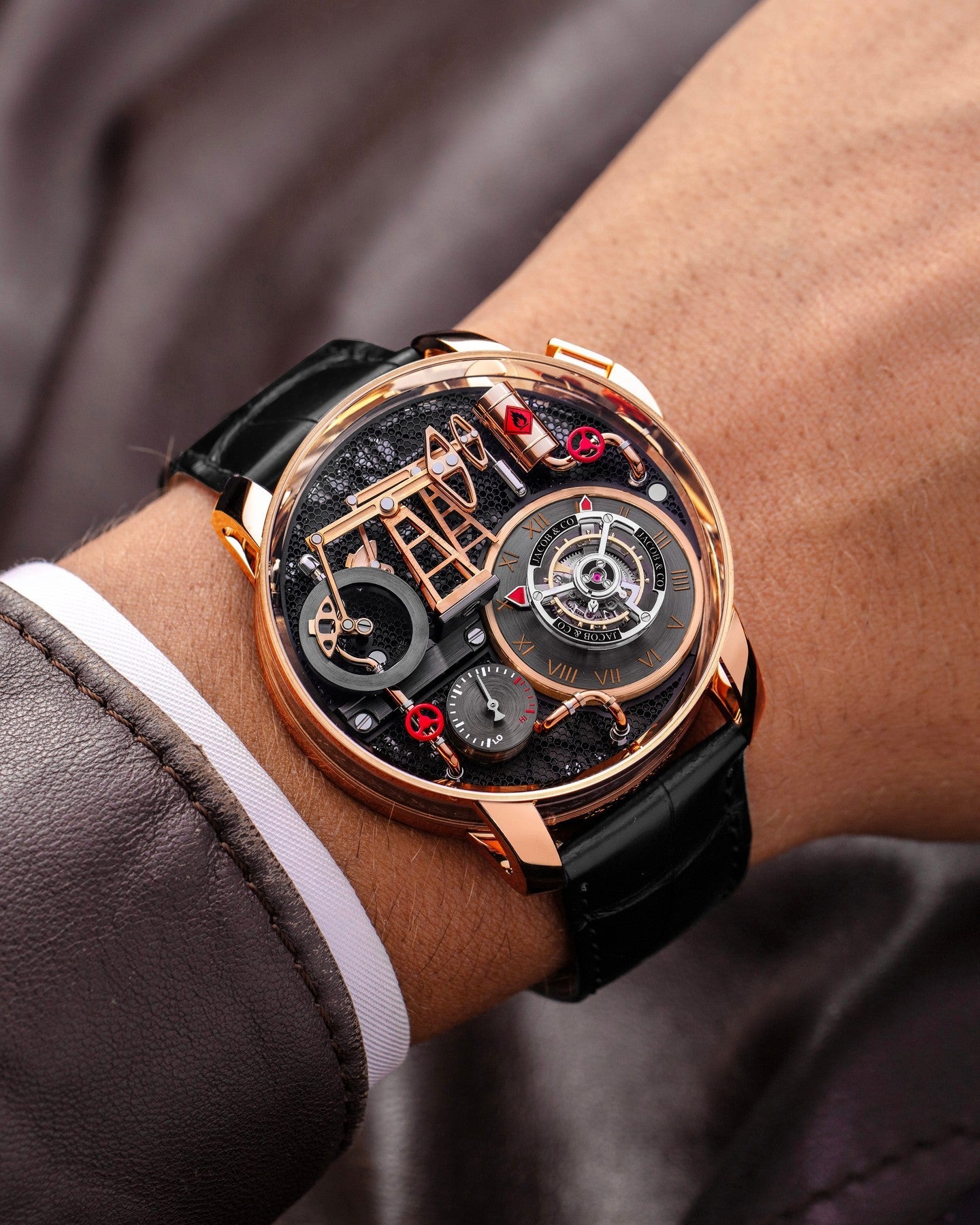 Limited Edition Jacob & Co. Oil Pump Tourbillon Automaton wristwatch in rose gold Watch (C05)